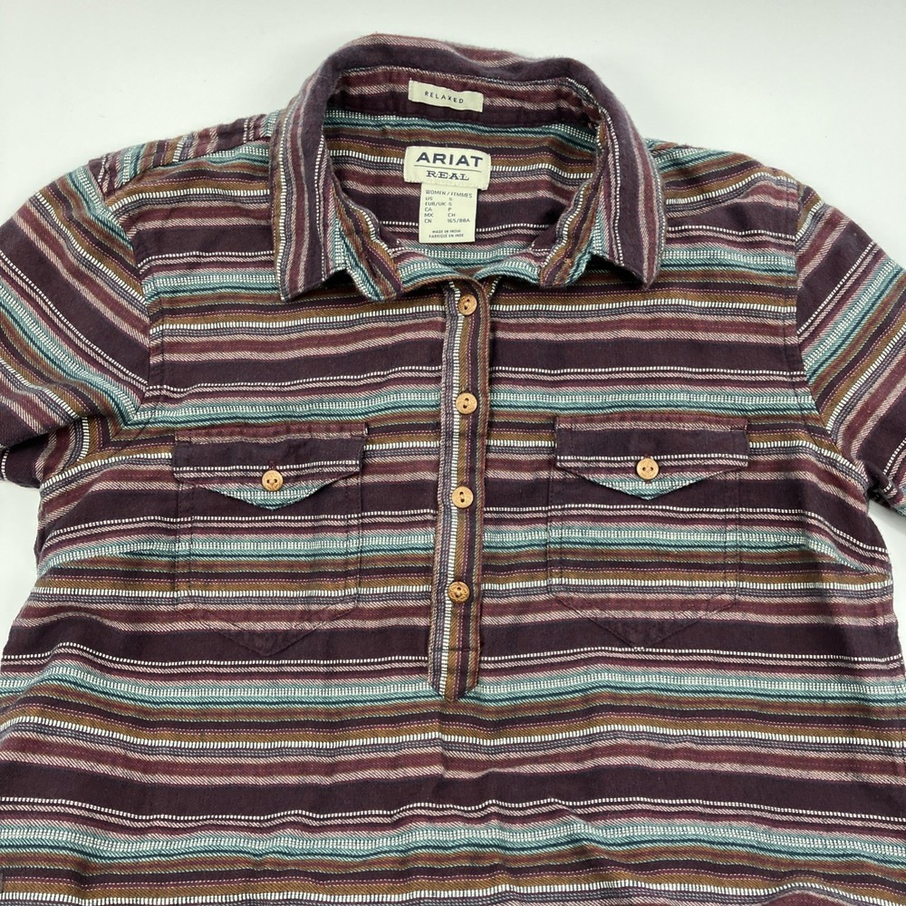 Ariat REAL Billie Jean Popover Shirt Roadside Stripe Women's Sz Small